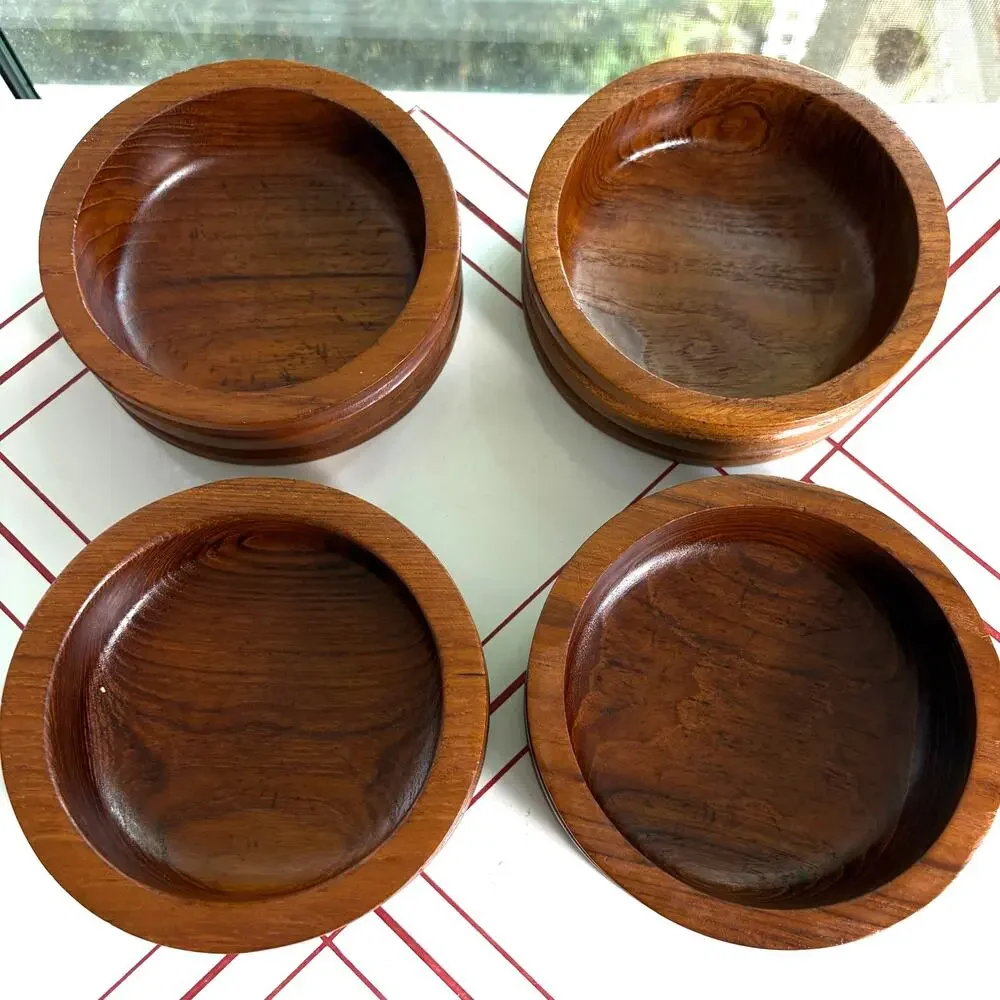 Set of 4 Vintage Thailand Teak Wood Bowls by Good Wood